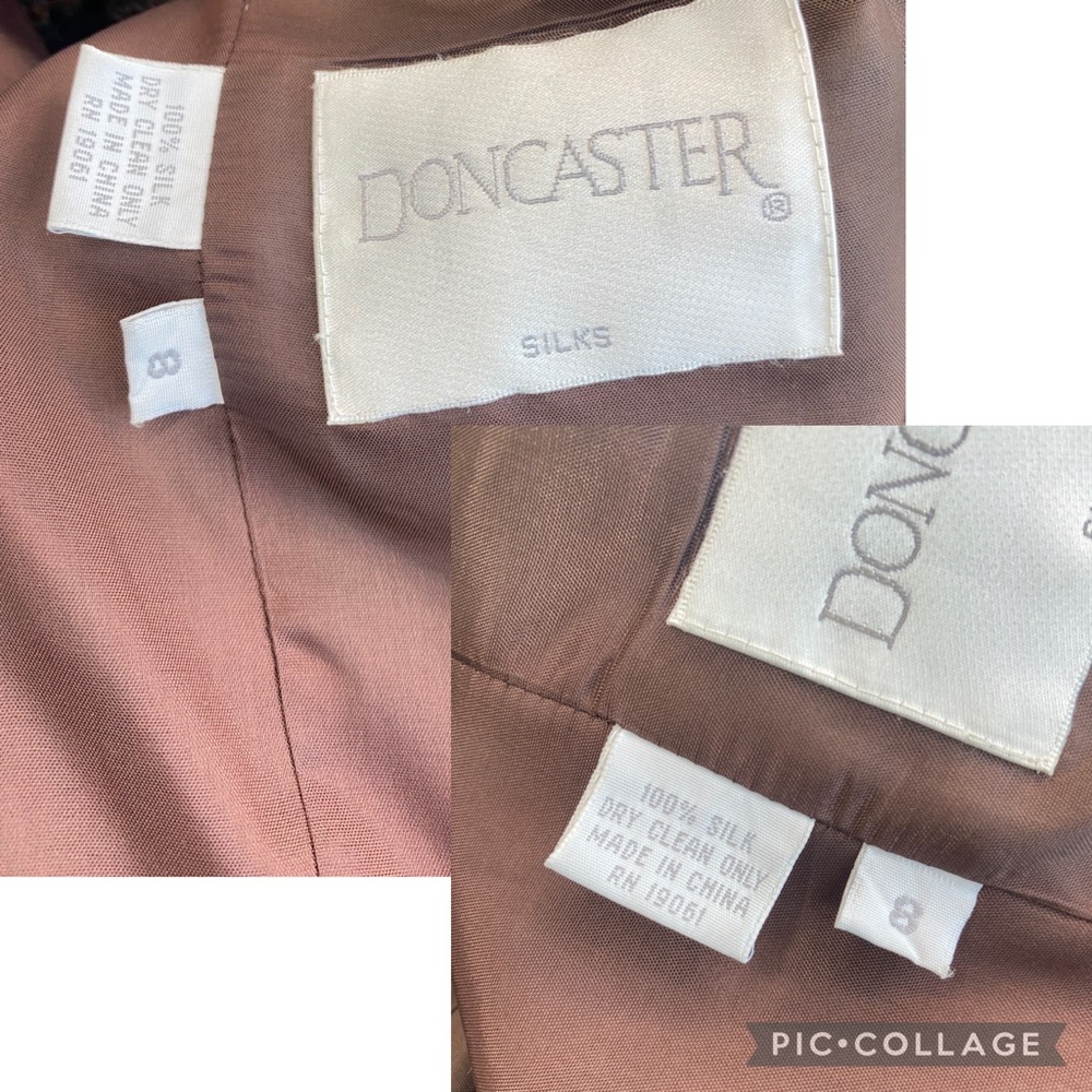 Doncaster Vintage 80s 100% Silk Brown Tweed Multicolor Plaid Longline Blazer 8 - Picture 15 of 17